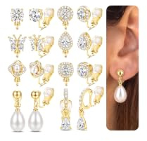 KALVICA 8 Paar Clip Ohrringe Ohrclips Damen Ohne Ohrlöcher Ohrringe Set | Hypoallergene 14K Vergoldet Ohrringe ohne Ohrloch CZ Ohrstecker Perlen Ohrringe Hängend Creolen Fake Ohrring Gold/Silber