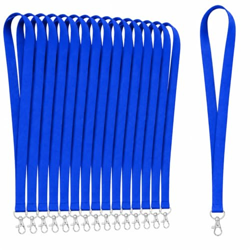 Pack 20 Lanyard Azul con Gancho Metálico Giratorio de 50cm para Porta Tarjetas Identificativas | Landyard colgante ideal para Llaves, Credenciales, portatarjetas en Eventos o en la Oficina (Pack 20)