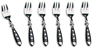 Kerafactum Lot de 6 fourchettes à dessert - Petites fourchettes à fruits - Fourchettes à dessert - Fourchettes à gâteau, pancake, dessert, fourchette de table avec poignées noires - Style maison de