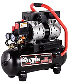 CEVIK PRO - CA-PRO12SILENT - Compresseur d’Air Silencieux - 62 dB - 12L - 1HP - Max 8 Bar - 115 l/min - Sans Huile - Deux Sorties d’Air - Compact Portable - Compresseur Peinture Outils Pneumatiques