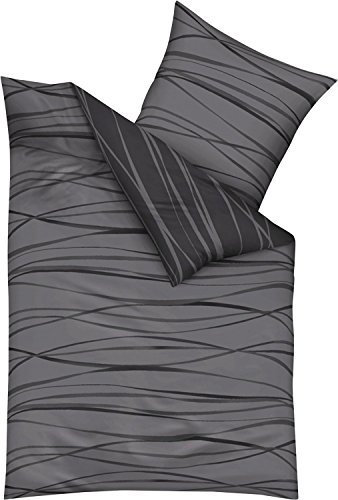 Kaeppel Seersucker Bed Linen with Motion Pewter 1 x 80 x 80 cm + 155 x 220 cm