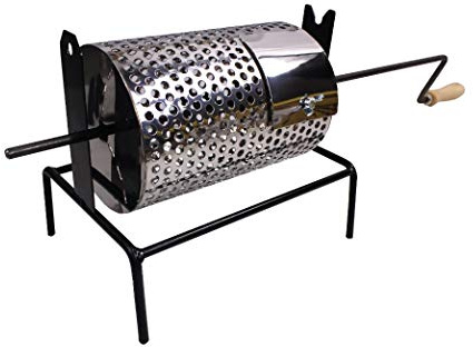 Sbalchiero PADELLA CASTAGNE GIREVOLE in acciaio cilindro d.17 x 30 cm base telaio 33 cm