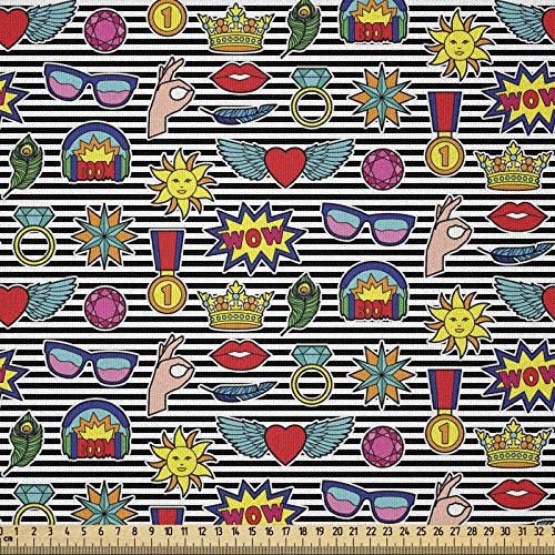ABAKUHAUS Retro Stoff als Meterware, Schrullige Cartoon gestreift, Microfaser Multi Zweck Dekostoff für Kunsthandwerke, 3M (230x300cm), Mehrfarbig