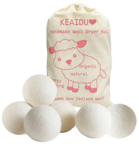 KEAIDUO Tumble Dryer Balls, 6Pcs XL 100% New Zealand Wool Dryer Balls Natural Fabric Softener Reusable Handmade Reduce Wrinkles Shorten Drying Time Naturally