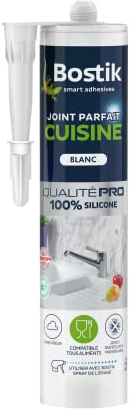 Bostik Mastic d’Étanchéité Joint Parfait Cuisine - 280 ml | Jointe Tous Matériaux - Sans Odeur - Traité Anti-Moisissures - Certifié Contact Alimentaire - Formule 100% Silicone