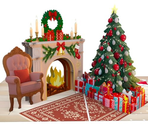 LIMAH® Pop-Up 3D Weihnachtskarte/X-Mas Karte zu Weihnachten/Weihnachtsbaum, Geschenke und Kamin/Für Mann und Frau als Geldgeschenk oder Gutschein