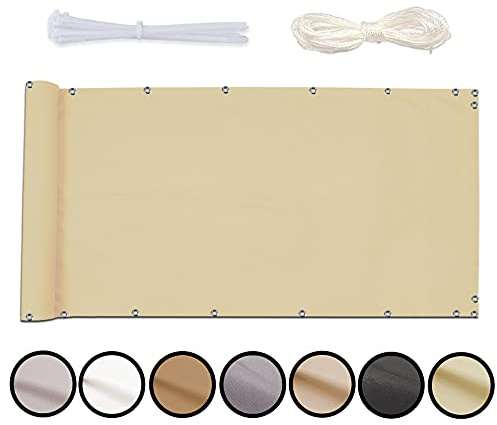 MEEYI Copri Ringhiera Balcone 80x400cm Frangivista Giardino Frangivista e Telo frangivento per Balcone per Balconecon Occhielli Corde e Fascetta dal Vento Impermeabile