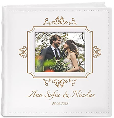 Maverton Einsteckalbum mit Aufdruck - 21x22cm - Fotoalbum für 200 Fotos 10x15cm - 100 Seiten - Weiß - Geschenk für Brautpaar - Hochzeitsgeschenk - Verzierung
