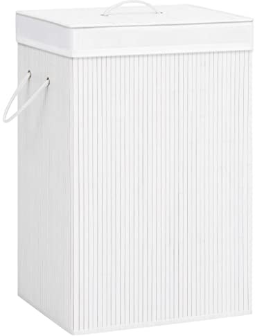 Cesto portabiancheria in bambù bianco 72 l