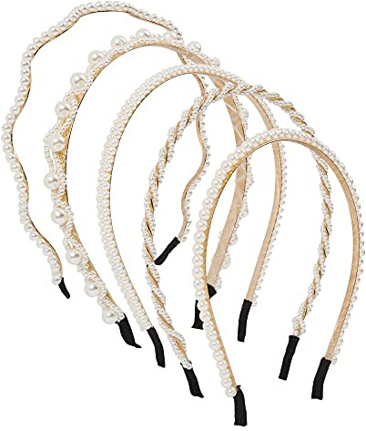 BJH Perlen-Haarreifen Perlen Stirnbänder Haarreif Ornament Fuer Maedchen Haarband für Mädchen Braut Frau 5er-Packung