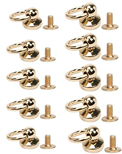 Cohentbliss 10 Stück Messing Bolzen Nieten, O Ring Schraubnieten, Rundkopfnieten, Drehbare Rivets mit Schrauben, für DIY Geldbörse Lederkragen Gürtel Handtasche, Zwei Größen(Gold)