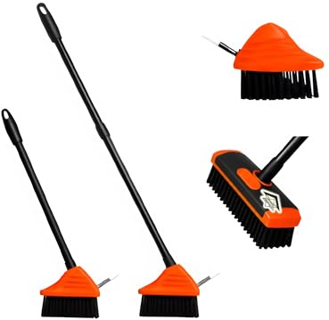 Weed Remover Tool Wire Brush Scraper Set Broom Twin Heads Set 3 in 1 Extendable Telescopic Handle Paving Garden Patio Cleaner Remove Weed & Moss from Block Path Patio and Driveway Orange