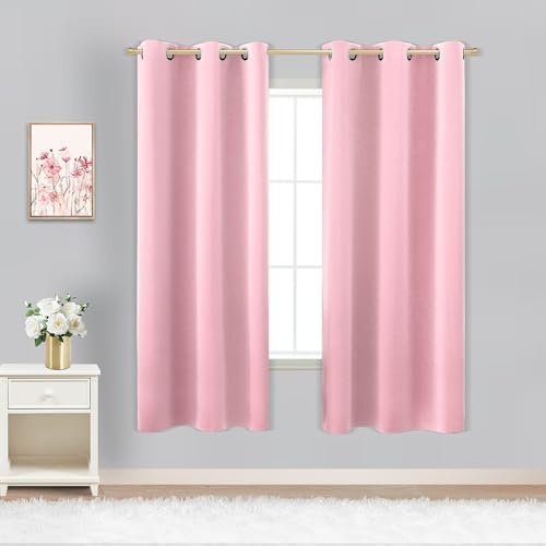 KOUFALL Children Curtains for Bedroom 2 Panels Blackout Insulated Thermal Curtains for Summer Heat Living Room,72 Inch Length,Pink