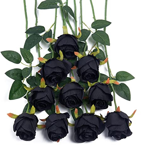 DuHouse Ramo de Rosas Artificiales de Seda para decoración de Bodas, hogar, Fiestas, 10 Unidades (Color Negro)