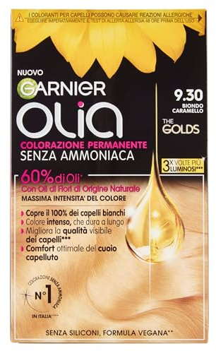 Garnier Olia Haarfarbe, ohne Ammoniak, deckt 100% weißes Haar ab, vegane Formel, Karamellblond | Deckt 100 % weißes Haar ab, vegane Formel, permanente Färbung von Ölen, Haarfarbe