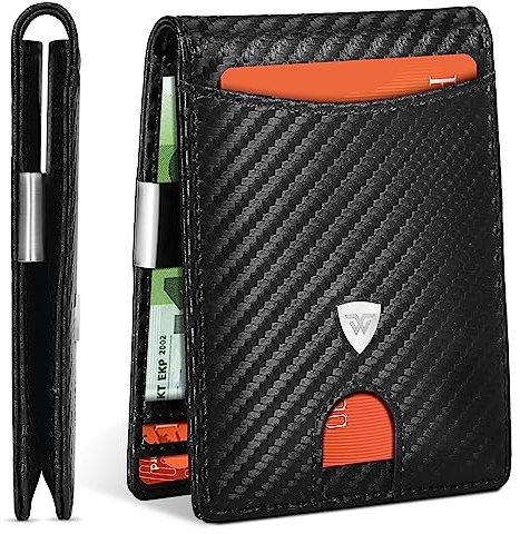 WONSEFOO Portafoglio Uomo Slim RFID Blocking in Fibra di Carbonio con 12 Slot per Carte di Credito, Bi-Fold - Nero
