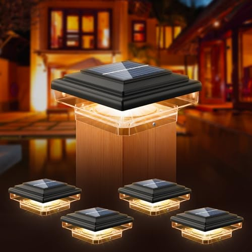 kefflum 4 Stück Solar Pfostenkappe 7x7 8x8 9x9 10x10 Solar Pfostenkappen Licht, solar Zaunpfosten Lampe Solarlampe Außen Säulenlampe IP65 Wasserdicht für hölzerne Pfosten Zaun