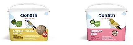 Donath Energie-Knödel Insekten ohne Netz - Meisenknödel ohne Netz - 100g je Knödel 50er Eimer & Donath Balkon Mix - schalenfreie Mischung für einen sauberen Balkon 5 Kg Eimer