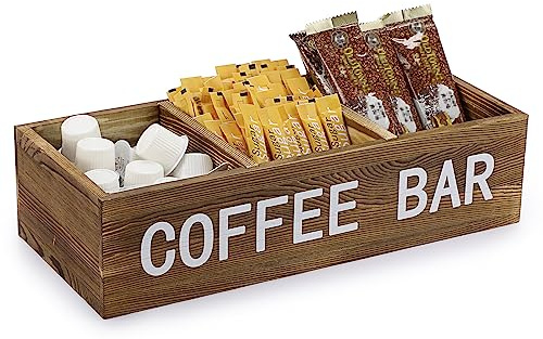 IGNPION Schreibtischkorb aus Holz mit 3 Fächern und verstellbaren Trennwänden – Kaffee-Bar-Station Organizer-Box für Servietten, Kaffeekapseln, Süßstoff, Gewürze