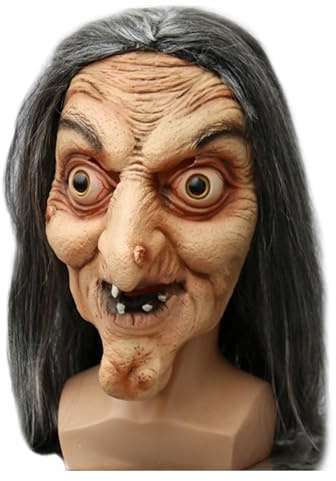 OPAHUTER Skrämmande långt hår häxmask - realistisk latexmask för hela huvudet för halloween cosplay kostym festrekvisita