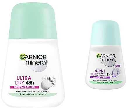 Garnier Anti-Transpirant & Roll-On Deo für Frauen, Deodorant mit frischem Duft und bis zu 48 Stunden Schutz vor Achselnässe und Körpergeruch, Mineral Protection 6in1 Anti-Transpirant, 1 x 50 ml
