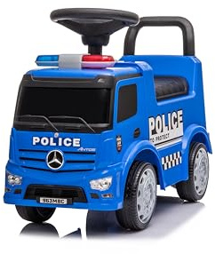 FINOOS Mercedes Antos Porteur pour Enfants, avec Espace de Rangement, 12-36 Mois Fonction Trotteur, Sonore et Lumière, Charge Max 25KG, 62x29x43cm, Bleu (Voiture de Police)