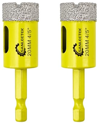 Juego de Brocas Diamante Seco - 2piezas 20mm Sierra Perforadora con Mango Hexagonal Cambio Rápido para Cerámica Porcelana Granito Mármol Cuarzo Gres SANLEETEK