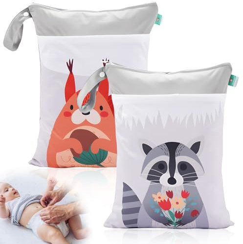 SUWIWKKOA 2 Stück Windeltasche Wetbag Stoffwindeln Nasstaschen Windeltasche Für Unterwegs Und Trocken Wiederverwendbar Wasserdicht Mit Reißverschluss Nasstaschen Für Unterwegs Baby Kleinkind Reisen