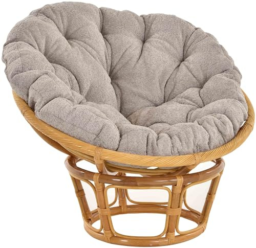Krines Home Papasansessel XXL mit Kissen Relax Papasan Chair Natur Rattan Liegesessel (Honig, Ø100cm)