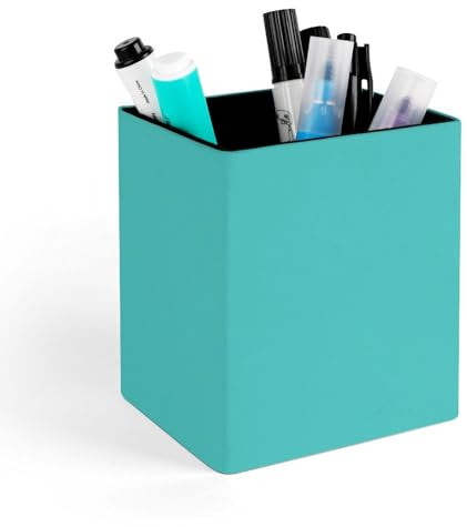 Quteprint Porte-crayons carré bleu turquoise pour bureau, organiseur de stylos de bureau en polyuréthane, accessoires de bureau, pot à crayons, rangement de papeterie, porte-pinceaux de maquillage