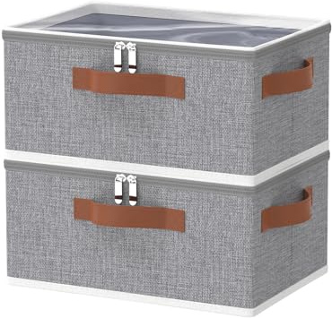 OUTBROS 2 Stück Aufbewahrungsbox mit Deckel, Boxes 38x26x15cm, Grau | Stoffboxen aufbewahrung mit Griff, Kleiderschrank Organizer, Unterbettkommode für Kleidung, Decken, Bettdecken