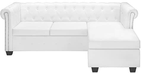 KTHLBRH Chesterfield Sofa in L-Form Kunstleder Weiß Wohnzimmersofa Büro-Sofa Schlafzimmersofa Lounge-Sofa fürs Wohnzimmer,Schlafzimmer,Gästezimmer