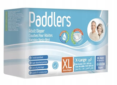 PADDLERS Windeln für Erwachsene - Inkontinenz Windeln Unisex - Einweg Windeln für Erwachsene - mit Feuchtigkeitsanzeige, SUPER SAUGFÄHIG (XL, 30 stück)