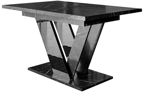 Mirjan24 Tisch für Esszimmer Ditenti, Rechteckiger Esstisch, Praktischer Auszugstisch 120/160, Küchentisch, Esszimmertisch, Ausziehtisch (Marmor Black Royal/Schwarz Hochglanz)