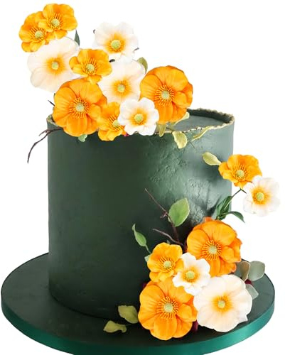 Gyufise 12Pcs Flower Cake Topper Happy Birthday Artificial Rose Cake Decorations Bridal Engagement Baby Shower Birthday Party Anniversary Party Decorations Supplies Orange