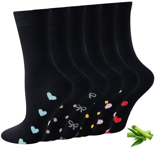 Niofind Womens Bamboo Socks, Soft Ladies Socks with Seamless Toe, Thin Dress Socks Womens Socks for Business, Casual, Non-Binding, Breathable, Comfortable, 6 Pairs, 4-8