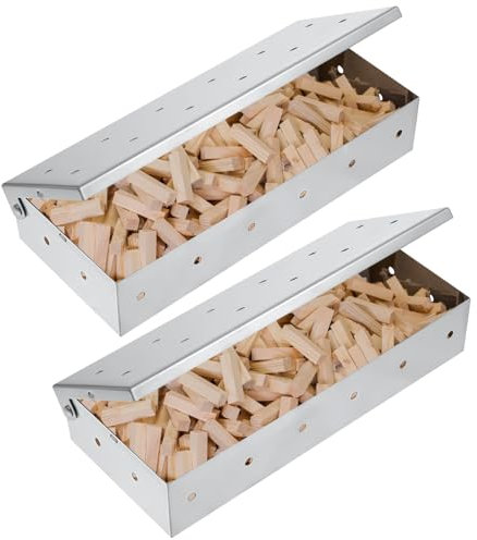 Lemecima 2 Pack Stainless Steel Smoker Box, for Use with Wood Chips to Add Smoky BBQ Flavor to Gas or Charcoal Grills