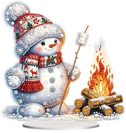 Mecmbj diamond painting weihnachten tischdeko, Kristall Diamant Malerei Bastelset, Desktop Dekoration Ornamente Schneemann, doppelseitiges Muster einseitige Diamant Tischdekoration (Schneemann C)