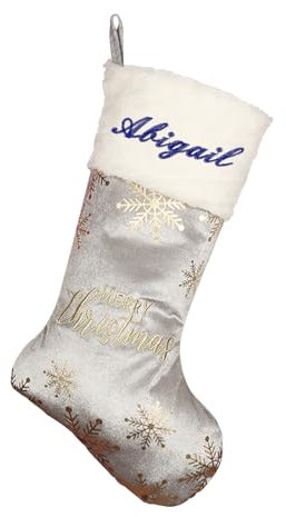 LINMQIU Personalisierte Weihnachtsstrümpfe mit gestickten Namen, Personalisierte Grau leinen Weihnachtsstrümpfe, Großer Weihnachtsstrumpf Dekoration, Kinder, Mädchen, Familie