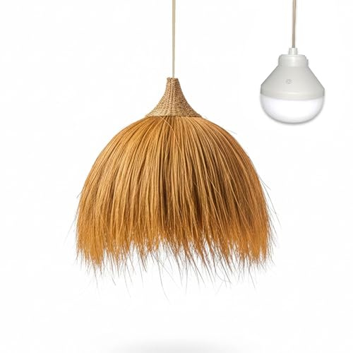 Lumisky Suspension MASAI NOMAD en herbe de rayung style bohème avec ampoule LED blanc/RGB nomade