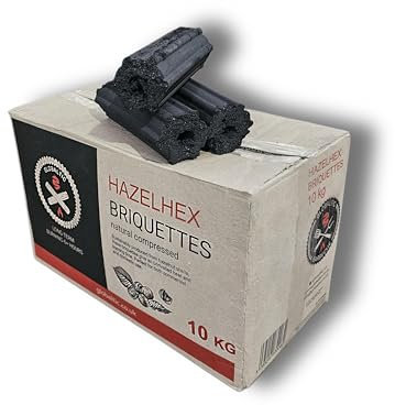 10kg HazelHex hexagonal briquettes by Globaltic - Premium Restaurant-Grade Charcoal Briquettes for BBQ, Smoking & Grilling - High Heat, Low Ash for Kamado, Big Green Egg, Weber & More