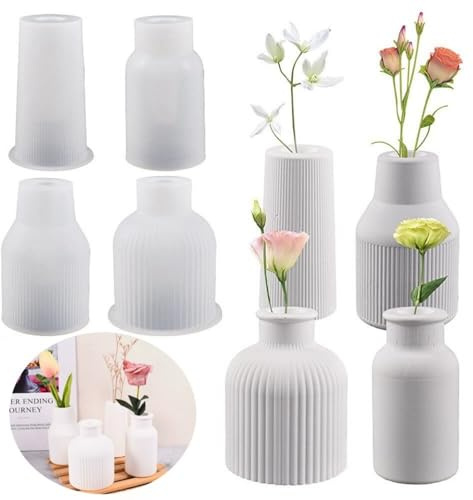 SLOTHBYTE 4 Stück Vase Silikonform, Silikonformen Gießformen, epoxidharz Formen, Silikonform für Vasen, Kristallflaschen und Ornamente