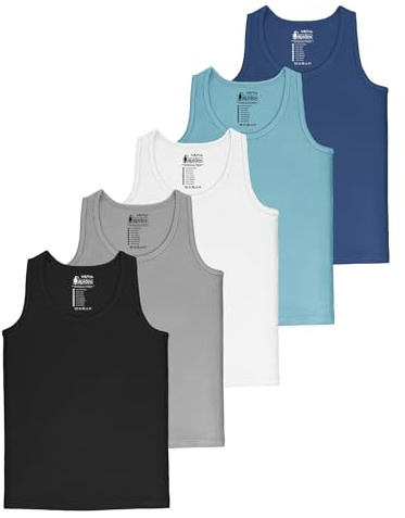 ALPIDEX Jungen Unterhemd 5er Set 100% Baumwolle Tank Top Trägertop Bequeme Classic Achselhemden Ärmellose Kinder Unterhemden, Größe:164-170, Farbe:Water