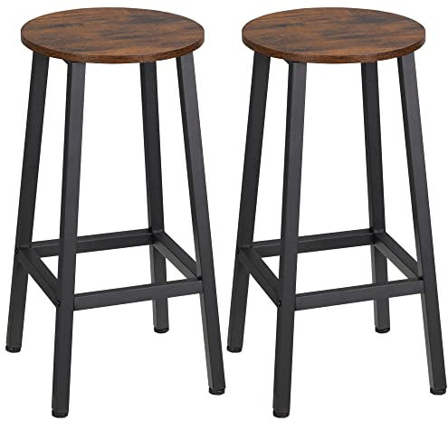 HOMCOM Lot de 2 tabourets de Bar, chaises de Bar, tabourets de Cuisine Hauts 65H cm avec Repose-Pieds, Structure en Acier, Brun Rustique et Noir
