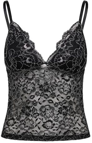Only Dam Onlchloe Lace Glitter Singlet Top Acc, svart, l, svart, L