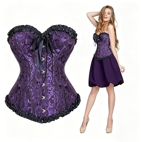 SilverChry Corset Femme, Broderie Bustier Classique, Sexy Steampunk Gothique Bustier Top,Corsage Ventre Plat Corset Top