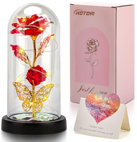 HOTOIQ Blumen Geschenke für Frauen, ewige Rose in Glas, Unendlichkeit rote Rosen Geschenk für Freundin Geburtstag, Mutter Geburtstagsgeschenk, Geschenke für Frau am Jahrestag
