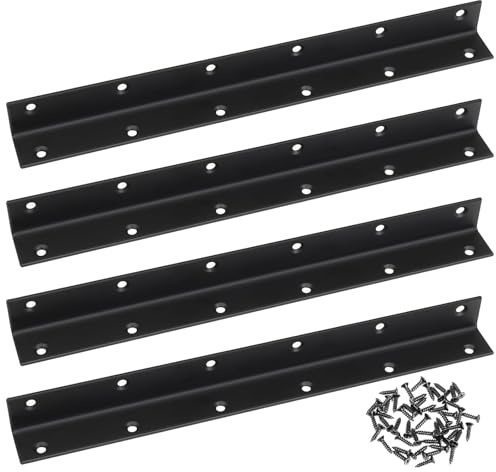 4 Pcs L Brackets for Wood, Heavy Duty Black Stainless Steel L Corner Brackets for Raised Garden Bed, Fixing Repairing Jointing Furniture Shelves Connector, 275x27x27mm, with Screws, Black