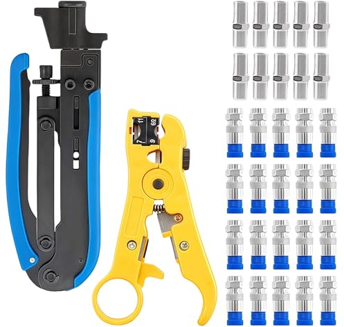 Pelacables GOEDCH 32 piezas: herramienta de pelado de cables coaxiales, conectores de compresión RG6 F para televisión por satélite, antenas e instalación de cables de TV