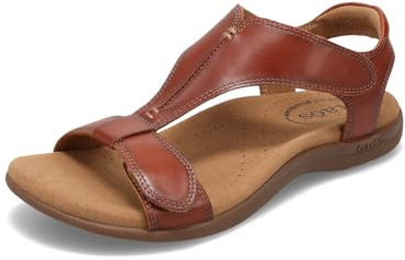 Taos The Show Premium Leather Women's Sandal - Experience Everyday Style, Comfort, Arch Support, Cooling Gel Padding and an Adjustable Fit for Exceptional Walking Comfort Cognac 8 (M) US